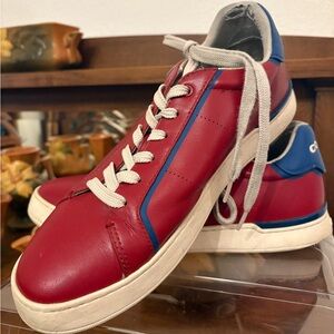 Coach SoHo Low Top Sneakers Red Leather w/Blue Accents. Men Size 9.5 US/42.5 EU